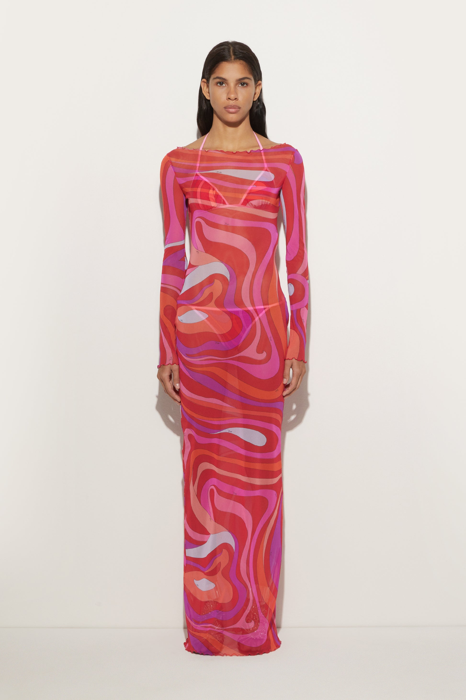 Caye™ - Robe longue en mousseline de soie marbrée