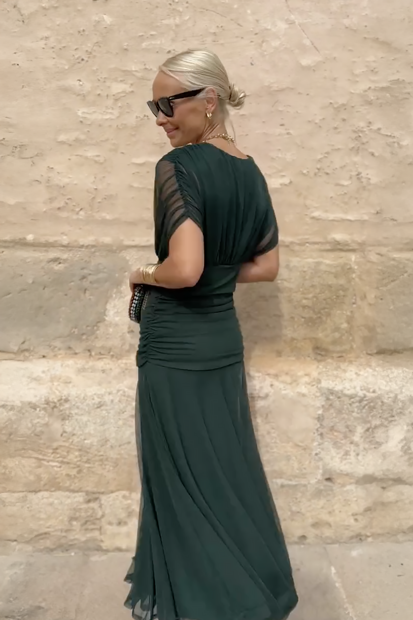 Caye™ - Robe de soirée longue élégante avec col en V et imprimé floral peint à la main