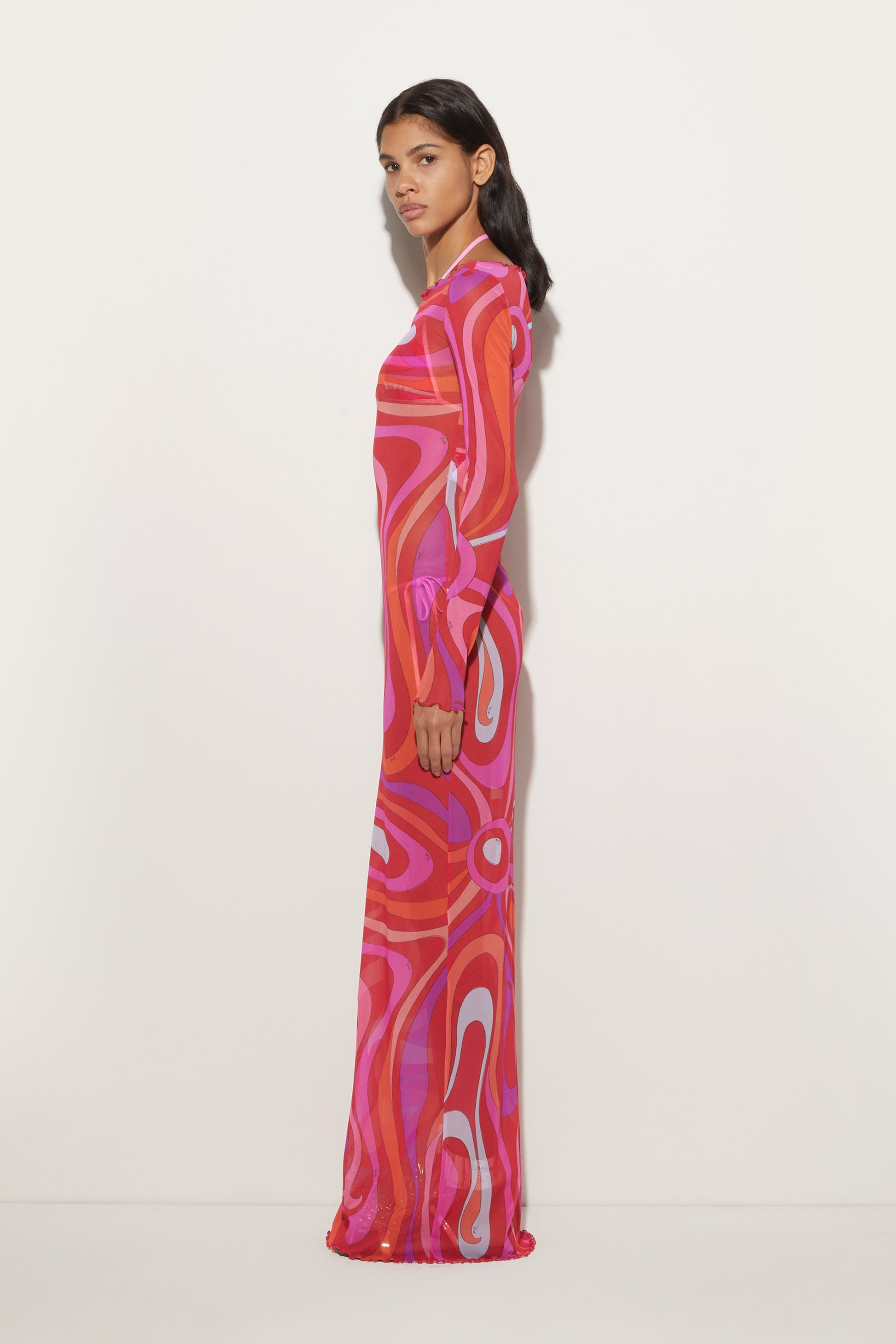 Caye™ - Robe longue en mousseline de soie marbrée