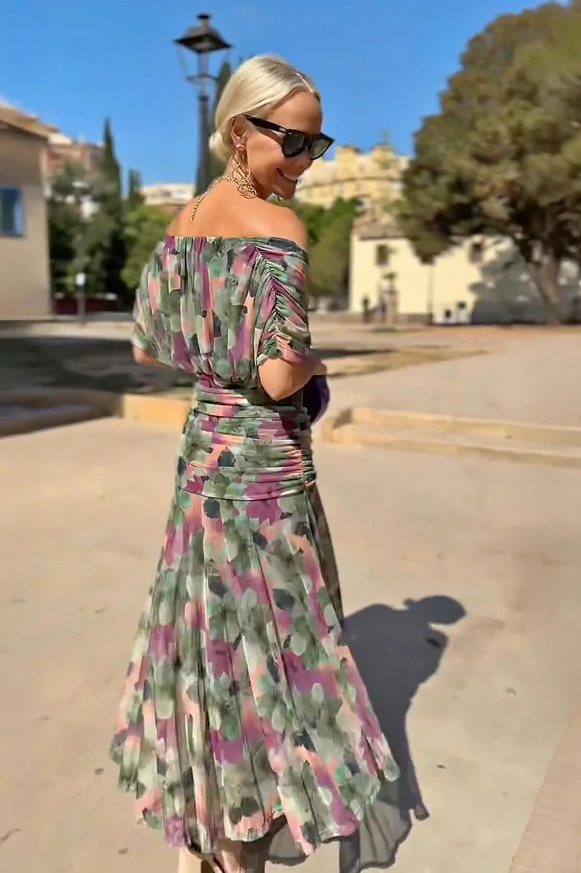 Caye™ - Robe de soirée longue élégante avec col en V et imprimé floral peint à la main