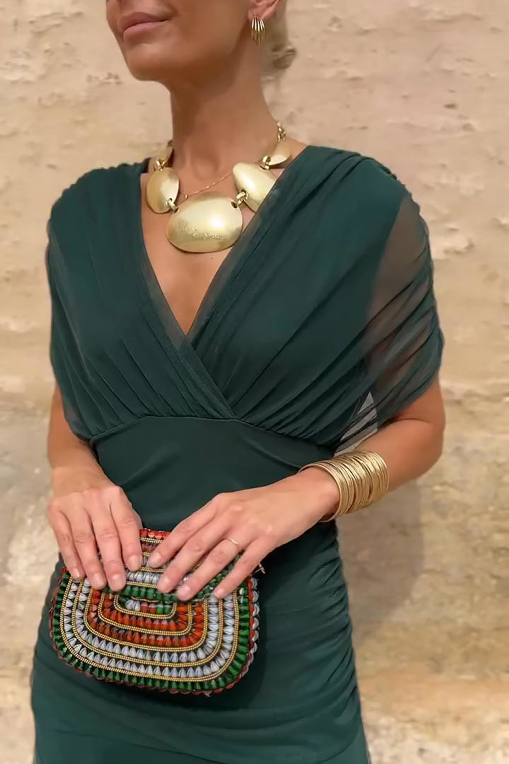 Caye™ - Robe de soirée longue élégante avec col en V et imprimé floral peint à la main